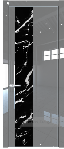 Дверь со стеклом ProfilDoors 19LA Нефи черный узор серебро с профилем Серебро (Грей люкс)