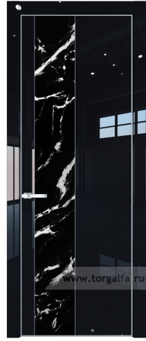 Дверь со стеклом ProfilDoors 19LA Нефи черный узор серебро с профилем Серебро (Черный люкс)