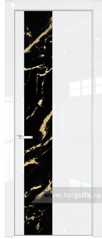 Дверь со стеклом ProfilDoors 19LA Нефи черный узор золото с профилем Серебро (Белый люкс)