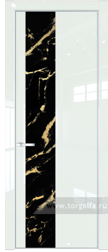 Дверь со стеклом ProfilDoors 19LA Нефи черный узор золото с профилем Серебро ( ДаркВайт люкс)