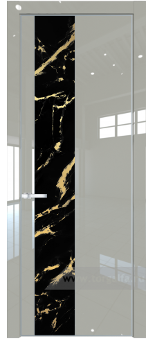 Дверь со стеклом ProfilDoors 19LA Нефи черный узор золото с профилем Серебро (Галька люкс)