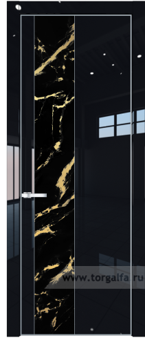 Дверь со стеклом ProfilDoors 19LA Нефи черный узор золото с профилем Серебро (Черный люкс)