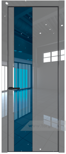 Дверь со стеклом ProfilDoors 19LA Зеркало Blue с профилем Черный матовый RAL9005 (Грей люкс)