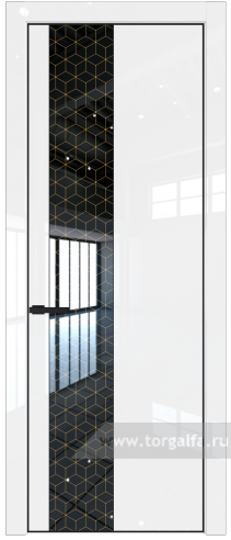 Дверь со стеклом ProfilDoors 19LA Лоран узор золото с профилем Черный матовый RAL9005 (Белый люкс)