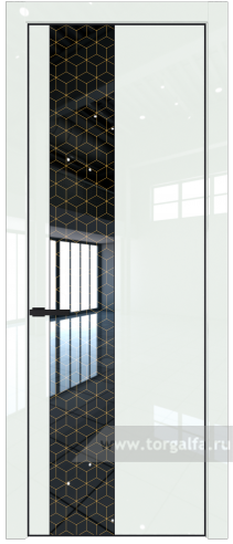 Дверь со стеклом ProfilDoors 19LA Лоран узор золото с профилем Черный матовый RAL9005 ( ДаркВайт люкс)