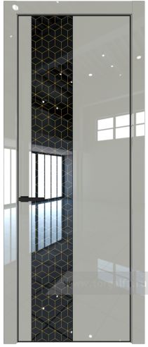 Дверь со стеклом ProfilDoors 19LA Лоран узор золото с профилем Черный матовый RAL9005 (Галька люкс)