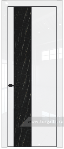 Дверь со стеклом ProfilDoors 19LA Неро мрамор с профилем Черный матовый RAL9005 (Белый люкс)