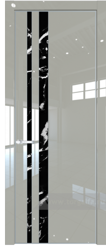 Дверь со стеклом ProfilDoors 20LA Нефи черный узор серебро с профилем Серебро (Галька люкс)