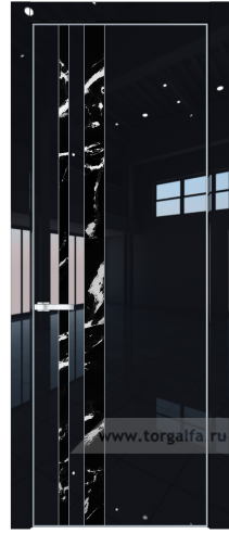 Дверь со стеклом ProfilDoors 20LA Нефи черный узор серебро с профилем Серебро (Черный люкс)