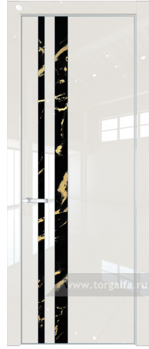 Дверь со стеклом ProfilDoors 20LA Нефи черный узор золото с профилем Серебро (Магнолия люкс)