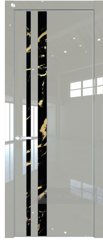Дверь со стеклом ProfilDoors 20LA Нефи черный узор золото с профилем Серебро (Галька люкс)