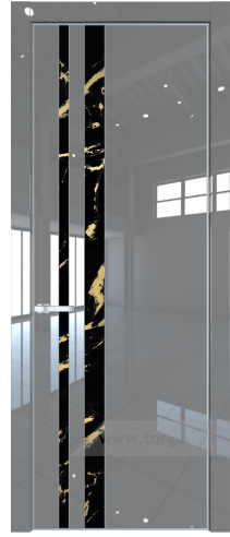 Дверь со стеклом ProfilDoors 20LA Нефи черный узор золото с профилем Серебро (Грей люкс)