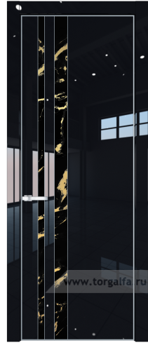 Дверь со стеклом ProfilDoors 20LA Нефи черный узор золото с профилем Серебро (Черный люкс)