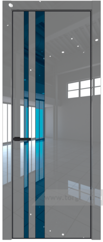 Дверь со стеклом ProfilDoors 20LA Зеркало Blue с профилем Черный матовый RAL9005 (Грей люкс)