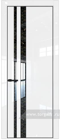 Дверь со стеклом ProfilDoors 20LA Лоран узор золото с профилем Черный матовый RAL9005 (Белый люкс)