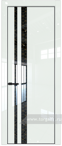 Дверь со стеклом ProfilDoors 20LA Лоран узор золото с профилем Черный матовый RAL9005 ( ДаркВайт люкс)