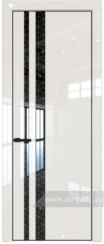 Дверь со стеклом ProfilDoors 20LA Лоран узор золото с профилем Черный матовый RAL9005 (Магнолия люкс)