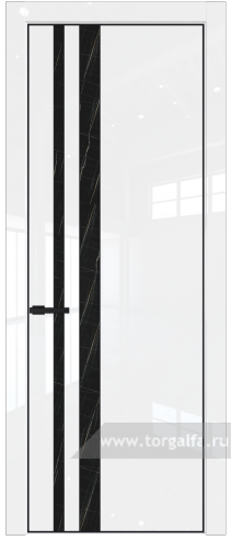 Дверь со стеклом ProfilDoors 20LA Неро мрамор с профилем Черный матовый RAL9005 (Белый люкс)
