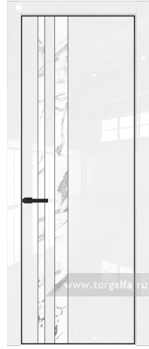 Дверь со стеклом ProfilDoors 20LA Нефи белый узор серебро с профилем Черный матовый RAL9005 (Белый люкс)