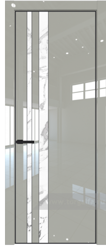 Дверь со стеклом ProfilDoors 20LA Нефи белый узор серебро с профилем Черный матовый RAL9005 (Галька люкс)