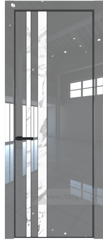 Дверь со стеклом ProfilDoors 20LA Нефи белый узор серебро с профилем Черный матовый RAL9005 (Грей люкс)