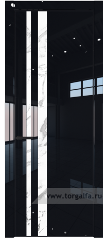 Дверь со стеклом ProfilDoors 20LA Нефи белый узор серебро с профилем Черный матовый RAL9005 (Черный люкс)