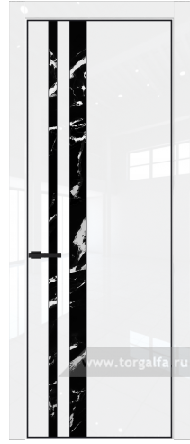 Дверь со стеклом ProfilDoors 20LA Нефи черный узор серебро с профилем Черный матовый RAL9005 (Белый люкс)