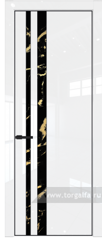 Дверь со стеклом ProfilDoors 20LA Нефи черный узор золото с профилем Черный матовый RAL9005 (Белый люкс)