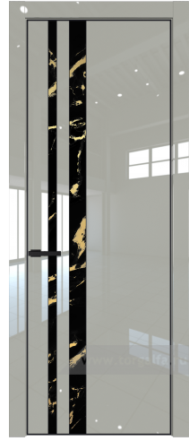 Дверь со стеклом ProfilDoors 20LA Нефи черный узор золото с профилем Черный матовый RAL9005 (Галька люкс)