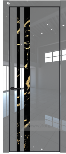 Дверь со стеклом ProfilDoors 20LA Нефи черный узор золото с профилем Черный матовый RAL9005 (Грей люкс)