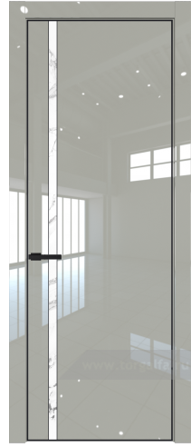 Дверь со стеклом ProfilDoors 21LA Нефи белый узор серебро с профилем Черный матовый RAL9005 (Галька люкс)