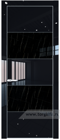 Дверь со стеклом ProfilDoors 22LA Неро мрамор с профилем Серебро (Черный люкс)