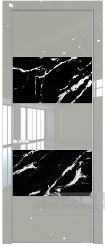 Дверь со стеклом ProfilDoors 22LA Нефи черный узор серебро с профилем Серебро (Галька люкс)