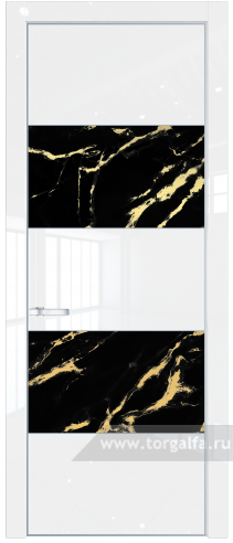Дверь со стеклом ProfilDoors 22LA Нефи черный узор золото с профилем Серебро (Белый люкс)