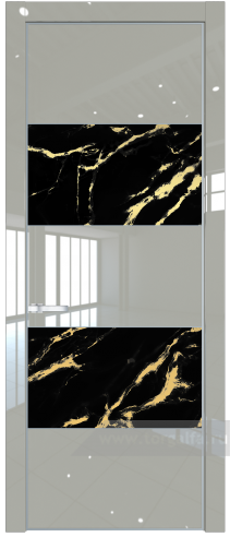 Дверь со стеклом ProfilDoors 22LA Нефи черный узор золото с профилем Серебро (Галька люкс)