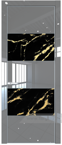 Дверь со стеклом ProfilDoors 22LA Нефи черный узор золото с профилем Серебро (Грей люкс)
