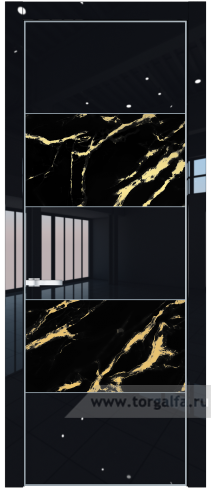 Дверь со стеклом ProfilDoors 22LA Нефи черный узор золото с профилем Серебро (Черный люкс)