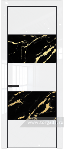 Дверь со стеклом ProfilDoors 22LA Нефи черный узор золото с профилем Черный матовый RAL9005 (Белый люкс)
