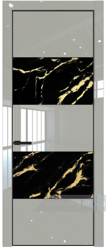Дверь со стеклом ProfilDoors 22LA Нефи черный узор золото с профилем Черный матовый RAL9005 (Галька люкс)