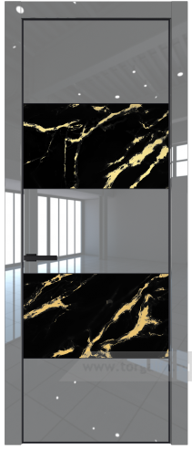 Дверь со стеклом ProfilDoors 22LA Нефи черный узор золото с профилем Черный матовый RAL9005 (Грей люкс)