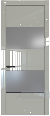 Дверь со стеклом ProfilDoors 22LA Lacobel Серебряный лак с профилем Черный матовый RAL9005 (Галька люкс)