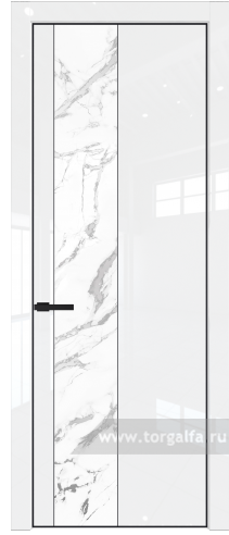 Дверь со стеклом ProfilDoors 19LA Нефи белый узор серебро с профилем Черный матовый RAL9005 (Белый люкс)