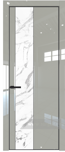 Дверь со стеклом ProfilDoors 19LA Нефи белый узор серебро с профилем Черный матовый RAL9005 (Галька люкс)