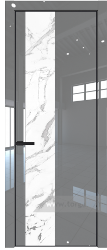 Дверь со стеклом ProfilDoors 19LA Нефи белый узор серебро с профилем Черный матовый RAL9005 (Грей люкс)