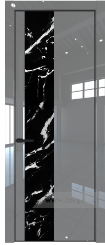 Дверь со стеклом ProfilDoors 19LA Нефи черный узор серебро с профилем Черный матовый RAL9005 (Грей люкс)