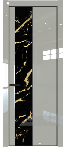 Дверь со стеклом ProfilDoors 19LA Нефи черный узор золото с профилем Черный матовый RAL9005 (Галька люкс)