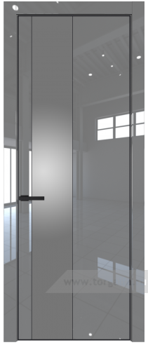 Дверь со стеклом ProfilDoors 19LA Lacobel Серебряный лак с профилем Черный матовый RAL9005 (Грей люкс)