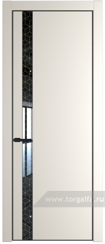 Дверь со стеклом ProfilDoors 18PA Лоран узор золото с профилем Черный матовый RAL9005 (Перламутр белый)