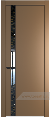 Дверь со стеклом ProfilDoors 18PA Лоран узор золото с профилем Черный матовый RAL9005 (Перламутр золото)