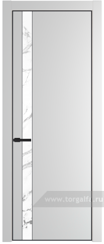 Дверь со стеклом ProfilDoors 18PA Нефи белый узор серебро с профилем Черный матовый RAL9005 (Крем Вайт (RAL 120-02))